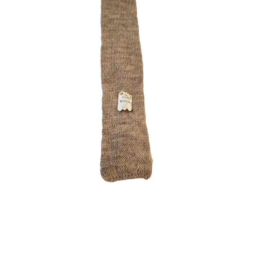 Vintage Tan Knit 100% Wool Square Tie‎ Classy Eclectic Grandpa Preppy Trendy